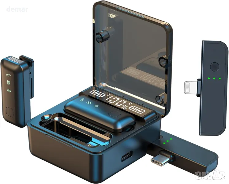 Безжичен микрофон EVINYEP Lavalier (2TX+2RX) за iPhone и Android, снимка 1