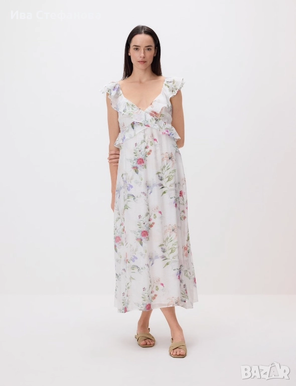 Нова 100 % вискоза кукленска разкошна лятна дълга елегантна феерична рокля флорален принт цветя , снимка 1