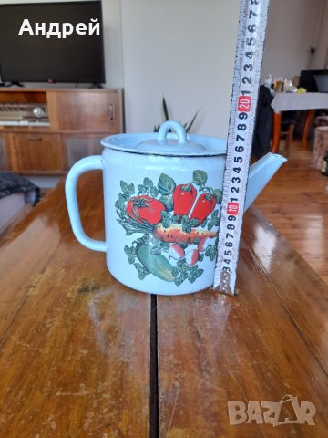 Стар емайлиран чайник #43, снимка 3 - Антикварни и старинни предмети - 37665143