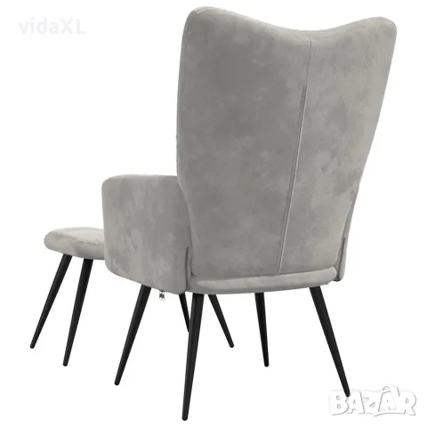 vidaXL Релаксиращ стол с табуретка, светлосив, кадифе, снимка 5 - Столове - 56146806