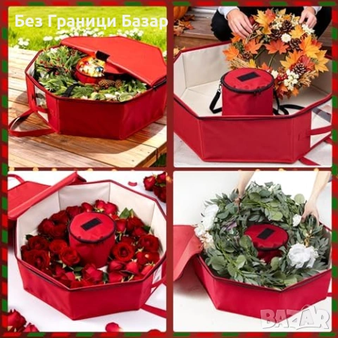 Нов Калъф за коледен венец 24″ с твърда защита и вътрешна чантичка, снимка 4 - Декорация за дома - 53155610