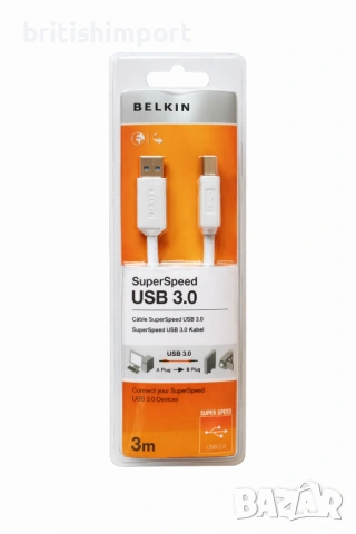 Belkin SuperSpeed USB 3.0 кабел, USB-A към USB-B, 3 m