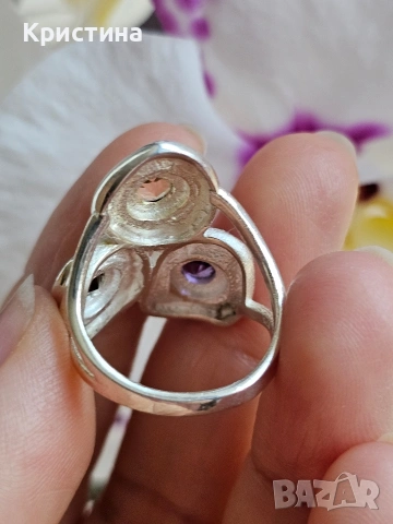 Красив сребърен пръстен с Цитрин, Аметист и Раухтопаз, снимка 5 - Пръстени - 54234774