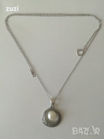 Сребърен синджир и медальон с перла. Сребро проба 925. , снимка 2 - Колиета, медальони, синджири - 38521127