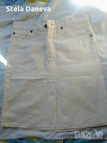 Бяла дънкова пола + подарък! - талия 68-70см, 