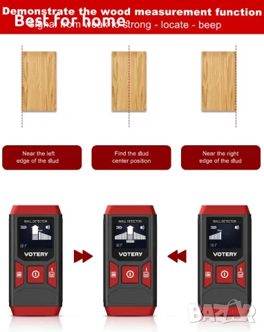Стенен скенер Votery Stud Finder SF02- кабели, метал, тръби, дърво, снимка 5 - Други инструменти - 47818837
