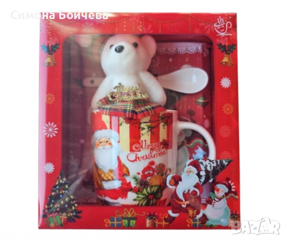 Коледна чаша с лъжичка и плюшено мече, снимка 2 - Чаши - 52803272