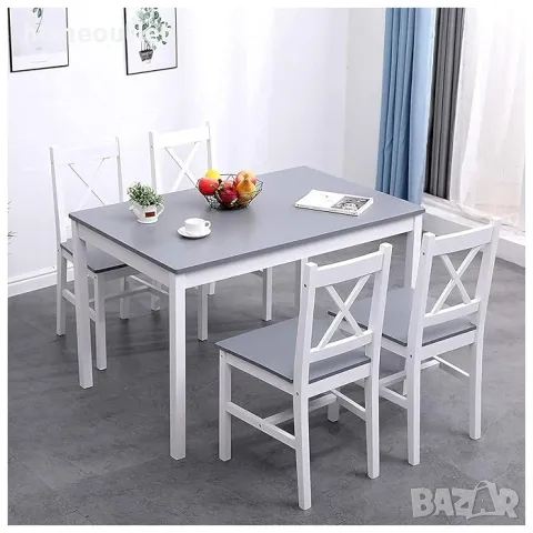 ПРОМОЦИЯ К-т трапезна маса с 4 стола от борова дървесина 10QDLC023-BG, снимка 3 - Маси - 48877807