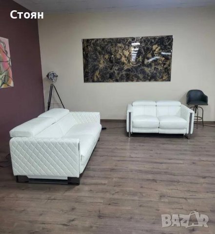 Бял кожен комплект дивани тройка и двойка с релаксиращ механизъм, снимка 10 - Дивани и мека мебел - 42422381