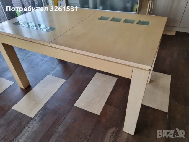 Разтегателна трапезна маса МДФ+стъкло 80/140(180)/75, цвят парен бук, снимка 12 - Маси - 49243415