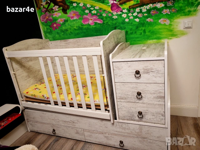 Детска дървена кошара антик повивалник шкафове, снимка 2 - Кошарки - 54091964