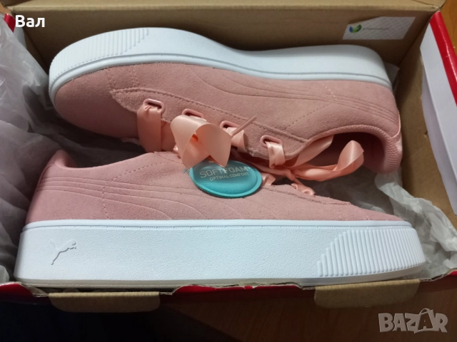 Нови дамски сникърси Puma Vikky Stacked Ribbon S, велур, цвят праскова, снимка 3 - Маратонки - 52023104