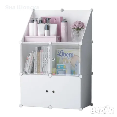 Модулен шкаф ELEGANCE с 4 отделения и вратички – 74×109×37 см, бял, снимка 4 - Шкафове - 55803084