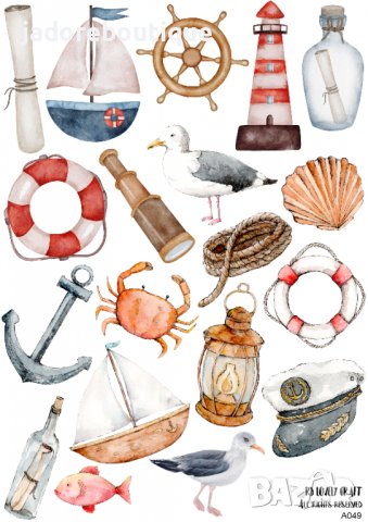 Скрапбук стикери за декорация планер морски sea beach самозалепващ лист А5 - различни видове, снимка 3 - Други - 37676939