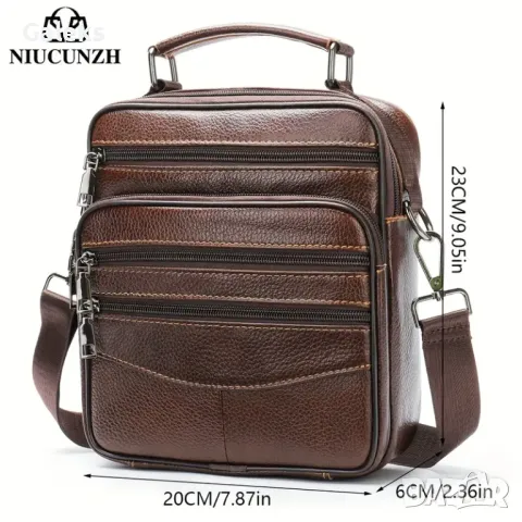 Практична, Класическа Ретро чанта NIUCUNZH* Тъмно кафява естествена кожа!, снимка 5 - Чанти - 50025262