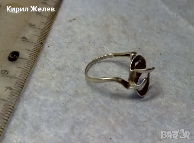 СТАР АР НУВО СТИЛ СРЕБЪРЕН ПРЪСТЕН СРЕБРО 925 с МЯСТО За ВГРАЖДАНЕ на СКЪП КАМЪК КАБОШОН 49716, снимка 5 - Пръстени - 49767869