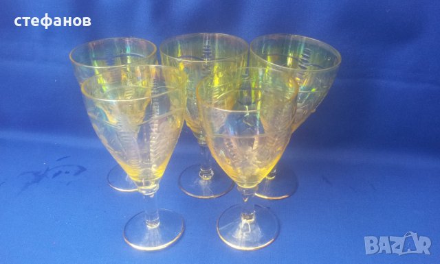 Стъклени чаши за концентрат или вино, богата ръчна инкрустация, столче, седефен ефект, снимка 10 - Чаши - 40783411
