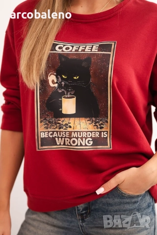 Дамски памучен суитшърт с щампа и текст на котка, 8цвята , снимка 5 - Суичъри - 51683532