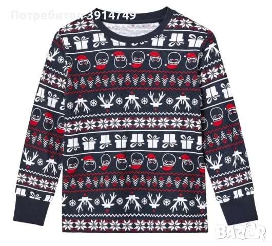 Детска пижама долнище + горнище 100% памук, зимен / празничен коледен мотив, размер 122-128, НОВА, снимка 2 - Детски пижами - 48500123