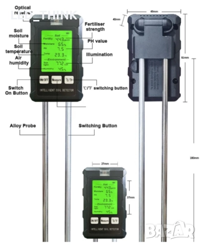 Измервател 6 в 1 за почва влажност киселинност PH температура, снимка 5 - Други - 52638868