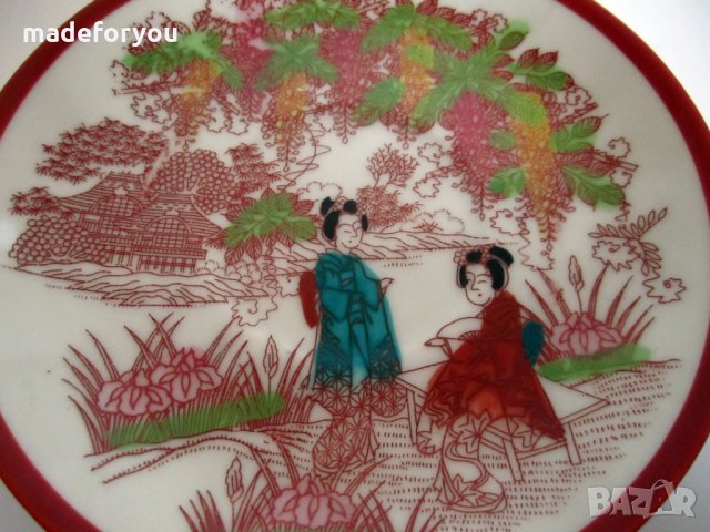 Китайска порцеланова,порцелан чиния,чинийка с Гейши ръчно оцветена, снимка 2 - Колекции - 30709972