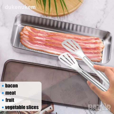 Иноксова кутия за бекон и деликатеси, херметична, за хладилник и фризер, снимка 4 - Други - 52638254