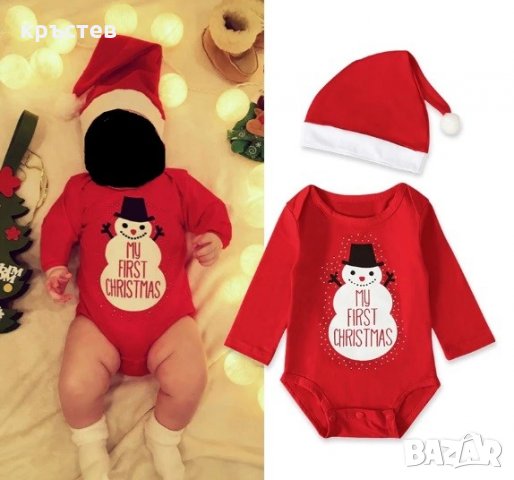 Коледно боди с шапка р-р 70, снимка 2 - Бодита за бебе - 30868111