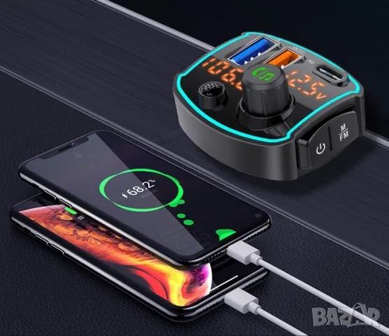 FM предавател и бързо зарядно за кола с USB-C и USB-A бързо захранване HF67, снимка 2 - Друга електроника - 47768003