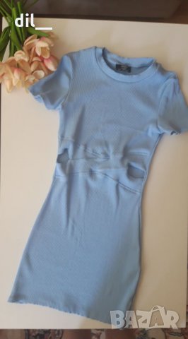 Синя рипс къса рокля БЕРШКА, снимка 3 - Рокли - 7257055