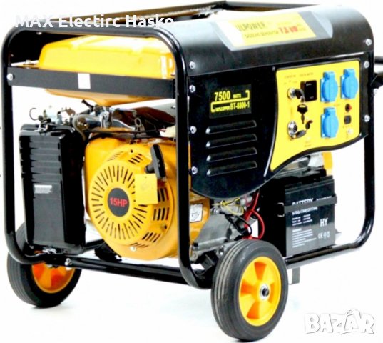 Бензинов Генератор за ток с автоматика BULPOWER 7.5 KW Монофазен с колела, снимка 1 - Генератори - 39359753