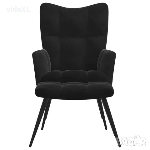 vidaXL Релаксиращ фотьойл с табуретка, черен кадифе, снимка 3 - Столове - 56146930