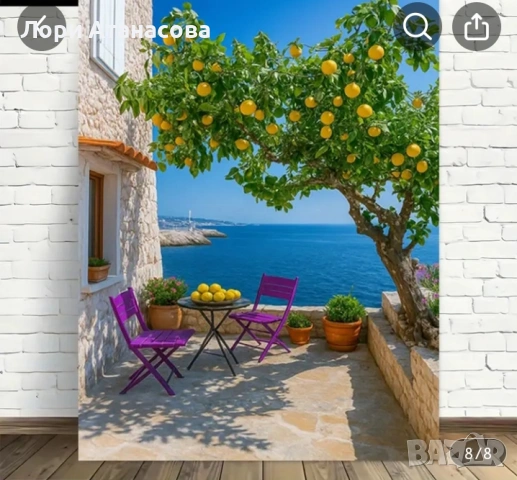 Лимоново дърво с крайбрежен изглед-платно с рамка,30см./40 см., снимка 3 - Картини - 53100339