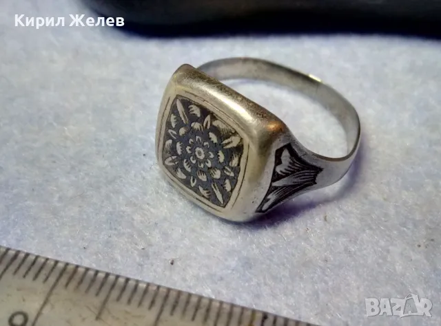 Стар РУСКИ СРЕБЪРЕН ПРЪСТЕН СРЕБРО 875 с НИЕЛО ОРНАМЕНТИКА и ПЕЧАТИ 5СЧ СЪРП и ЧУК в ПЕТОЛЪЧКА 47494, снимка 6 - Антикварни и старинни предмети - 49294727