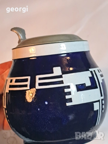 ретро немска керамична халба с калаен похлупак 32/4, снимка 4 - Антикварни и старинни предмети - 53184371