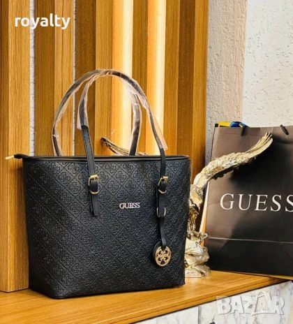 Guess Нова Дамска Кожена Черна Чанта Гес 
