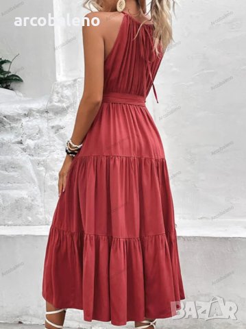 Нова модерна дамска едноцветна средно дълга рокля с деколте, снимка 3 - Рокли - 44393437