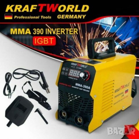 Немски Инверторен Електрожен 390А Ампера KrafT World Germany Заваръчна Техника с дисплей 