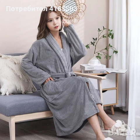 Дамски хотелски халат, класически, удобен, топъл, с връзки, мек, сив, снимка 2 - Други - 53240173