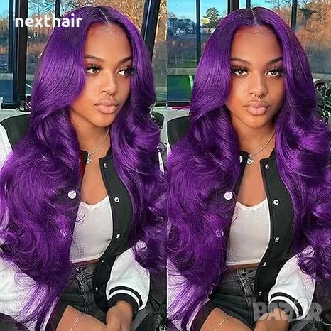 Лилава лейс фронт перука на вълни с дантела, снимка 6 - Аксесоари за коса - 48008574