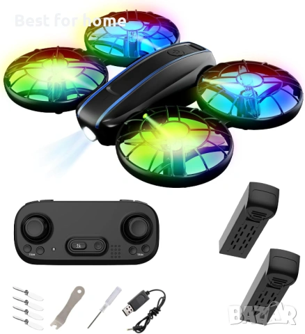 RC дрон за деца и начинаещи, малък RC квадрокоптер със светлини и 3D завъртане (Бял)