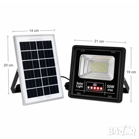 Соларен LED прожектор 50W с външен панел, снимка 2 - Аксесоари и консумативи - 55865206
