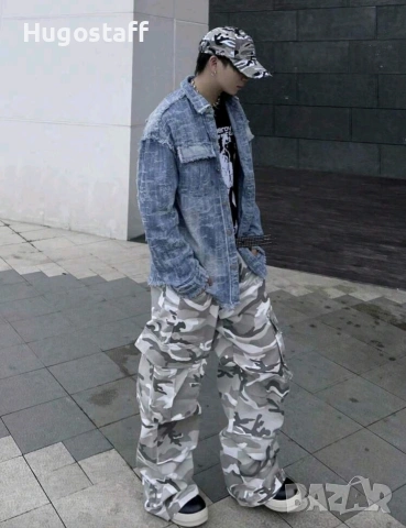 Ново мъжко карго дънково яке риза Street Style накъсан вид овърсайз деним памук ХЛ, снимка 8 - Якета - 53093259