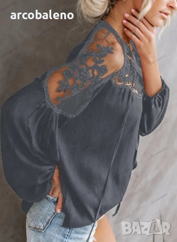 Дамска дантелена риза с V-образно деколте, 2цвята, снимка 5 - Ризи - 40813289