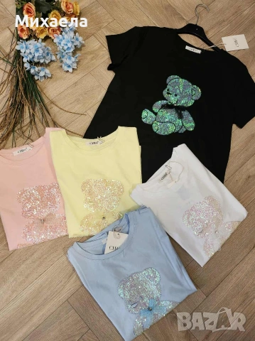 Дамски тениски с мече апликация - няколко цвята - 18€, снимка 3 - Тениски - 53294277