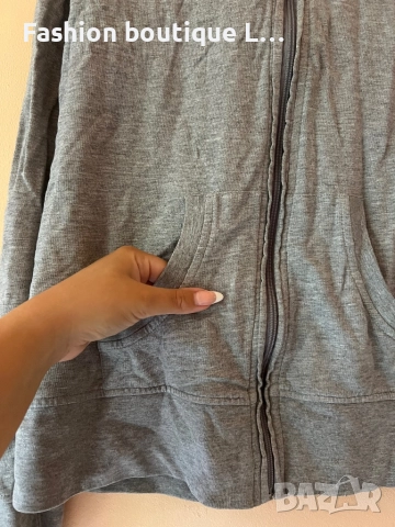 Сив дамски суитшърт с качулка и джобове L размер 100% памук на марката PlayBoy 🩶, снимка 3 - Суичъри - 52210731