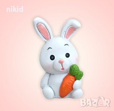 3D Заек зайче държи морков цилиндър силиконов молд форма фондан шоколад гипс смола свещ