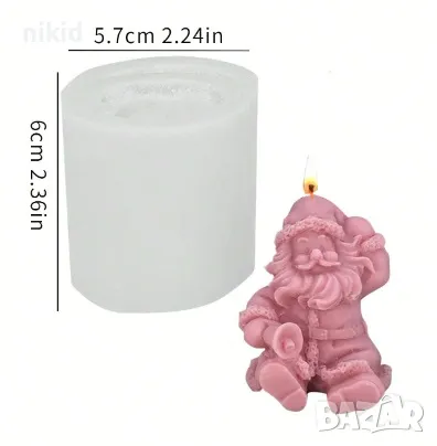 3D Дядо Коледа със звънец седнал силиконов молд форма фондан смола шоколад свещ, снимка 2 - Форми - 47522841