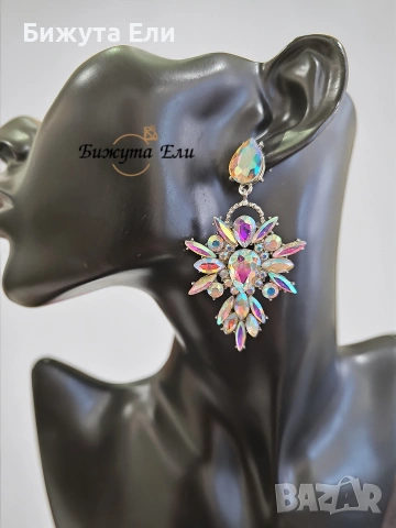 Официални обеци с кристали в цвят хамелеон , снимка 3 - Обеци - 53896306