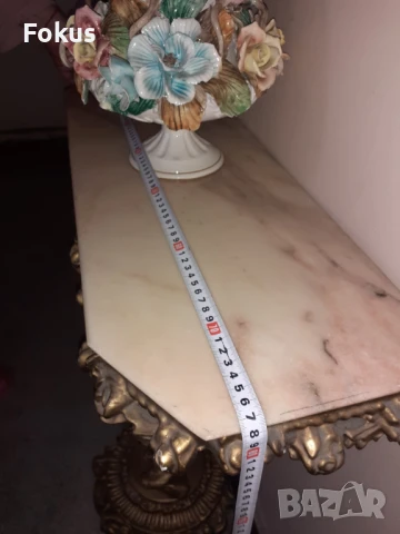 Страхотен бароков комплект дървена конзолна масичка с рамка, снимка 7 - Антикварни и старинни предмети - 50989458