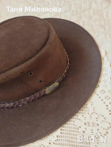 Мъжка шапка велур  +естествена  кожа с кръгла периферия          , снимка 2 - Шапки - 51068461